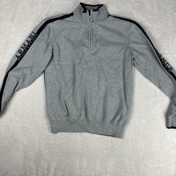 Armani Exchange 1/4 Zip Men’s Pullover Gray Sweater Spellout Medium Knit - Picture 1 of 7